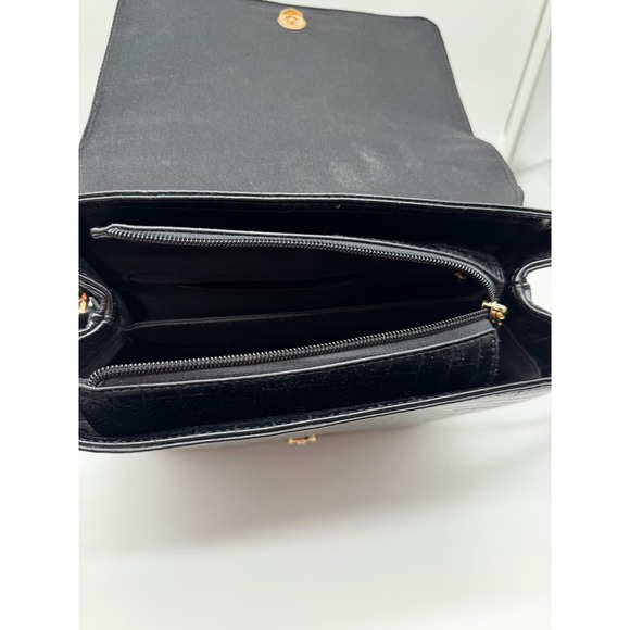 Like Dreams Black Croc Embossed Bow Crossbody Bag Top Handle Handbag - Picture 11 of 13